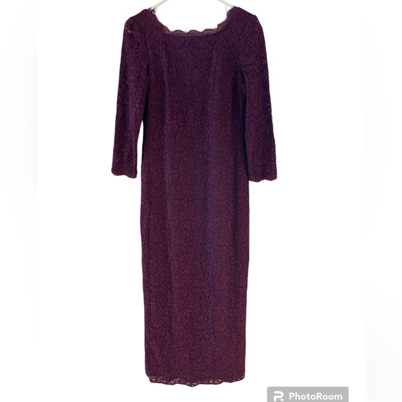 Adrianna Papell EUC Burgundy Square Neck Lace Dress Size 8 - Picture 2 of 5
